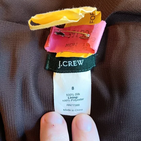 ❄️ J Crew 100% Silk Party Cocktail Dress Size 8 Brown Sleeveless V Neck Side Zip - Picture 5 of 5